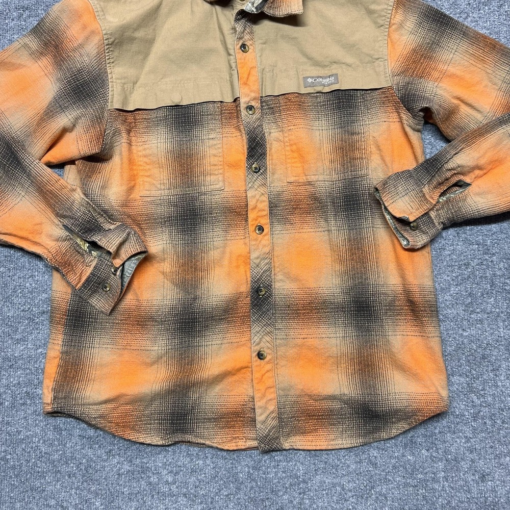 Columbia PHG Shirt Mens Medium Orange Plaid Flannel Button Long Sleeve Outdoor - Picture 4 of 11